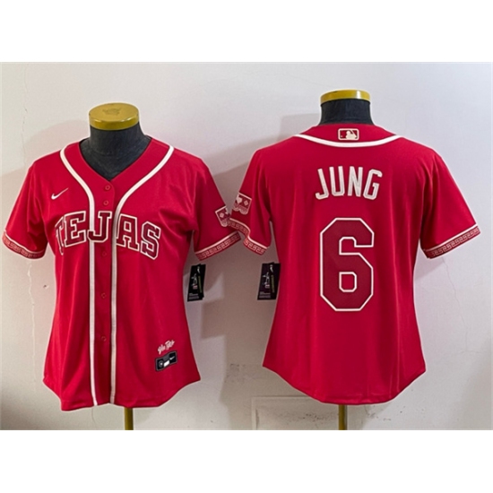 Women's Texas Rangers #6 Josh Jung Red 2026 City Connect Stadium Stitched Baseball Jersey(Run Small) - Ujersey