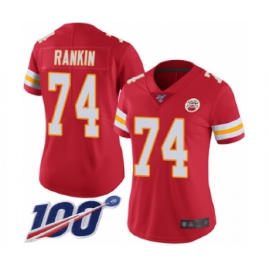 Women's Kansas City Chiefs #74 Martinas Rankin Red Team Color Vapor Untouchable Limited Player 100th Season Football Jersey - Ujersey