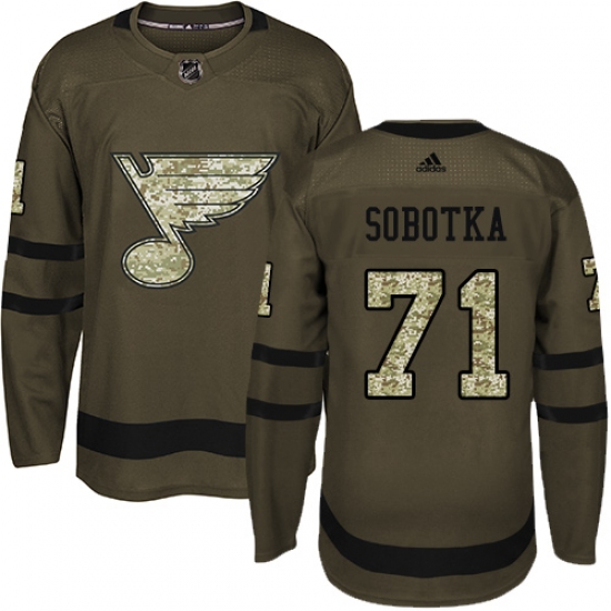 Youth Adidas St. Louis Blues #71 Vladimir Sobotka Authentic Green Salute to Service NHL Jersey - Ujersey