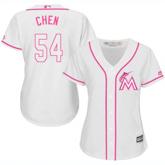 Women's Majestic Miami Marlins #54 Wei-Yin Chen Replica White Fashion Cool Base MLB Jersey - Ujersey