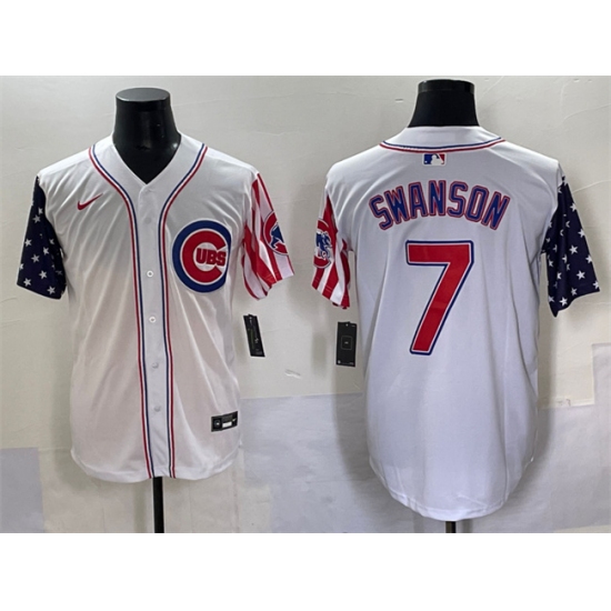 Men's Chicago Cubs #7 Dansby Swanson White 2025 Independence Day Vapor Premier Limited Stitched Baseball Jersey - Ujersey