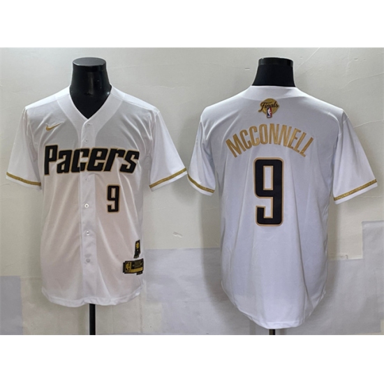 Men's Indiana Pacers #9 T.J. McConnell White Gold 2025 Finals Vapor Stitched Baseball Jersey - Ujersey