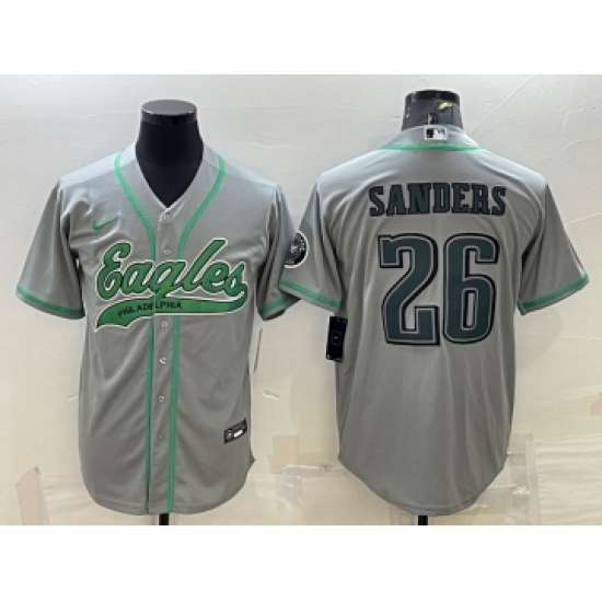 Men's Philadelphia Eagles #26 Miles Sanders Grey With Patch Cool Base Stitched Baseball Jersey - Ujersey