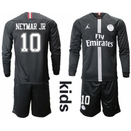 Paris Saint-Germain #10 Neymar Jr Jordan Home Long Sleeves Kid Soccer Club Jersey