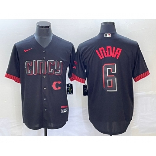 Men's Cincinnati Reds #6 Jonathan India Black 2023 City Connect Stitched Jersey1 - Ujersey