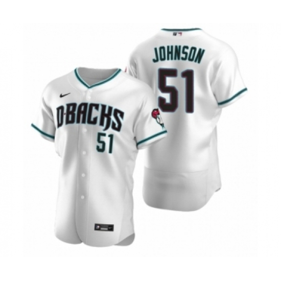 Men's Arizona Diamondbacks #51 Randy Johnson Nike White Teal Authentic 2020 Alternate Jersey - Ujersey