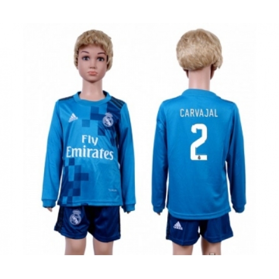 Real Madrid #2 Carvajal Sec Away Long Sleeves Kid Soccer Club Jersey