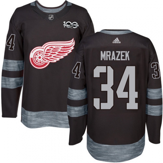 Men's Adidas Detroit Red Wings #34 Petr Mrazek Premier Black 1917-2017 100th Anniversary NHL Jersey - Ujersey