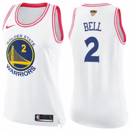 Women's Nike Golden State Warriors #2 Jordan Bell Swingman White/Pink Fashion 2018 NBA Finals Bound NBA Jersey - Ujersey