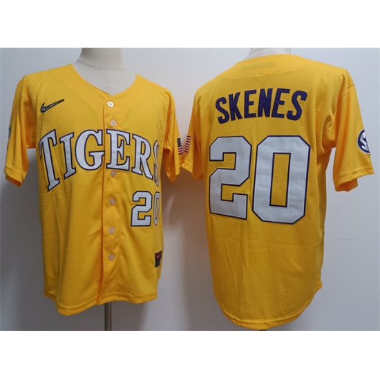 Men's LSU Tigers #20 Paul Skenes Gold 2023 Stitched Baseball Jersey - Ujersey