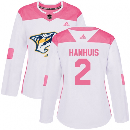 Women's Adidas Nashville Predators #2 Dan Hamhuis Authentic White Pink Fashion NHL Jersey - Ujersey