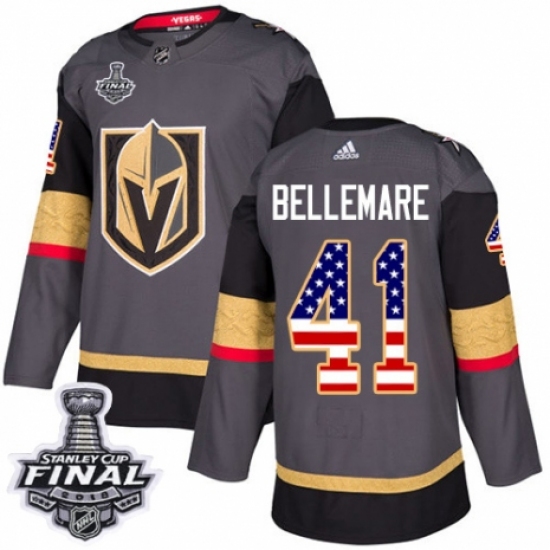 Youth Adidas Vegas Golden Knights #41 Pierre-Edouard Bellemare Authentic Gray USA Flag Fashion 2018 Stanley Cup Final NHL Jersey - Ujersey