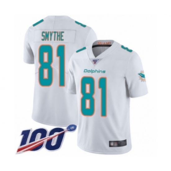 Men's Miami Dolphins #81 Durham Smythe White Vapor Untouchable Limited Player 100th Season Football Jersey - Ujersey