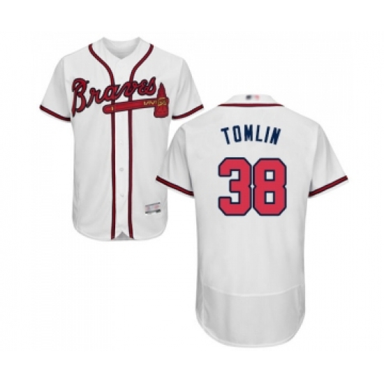 Men's Atlanta Braves #38 Josh Tomlin White Home Flex Base Authentic Collection Baseball Jersey - Ujersey