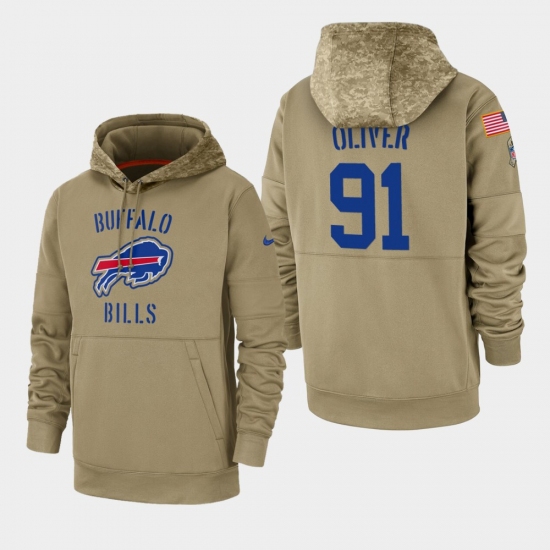 Men's Buffalo Bills #91 Ed Oliver 2019 Salute to Service Sideline Therma Pullover Hoodie - Tan - Ujersey NHL
