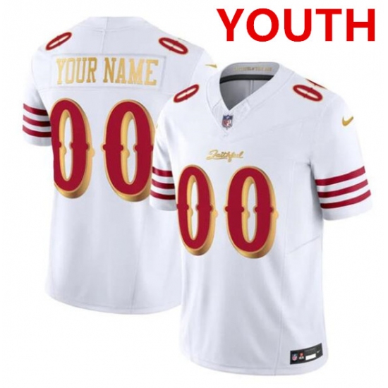 Youth San Francisco 49ers ACTIVE PLAYER Custom White Gold 2025 F.U.S.E. “Rivalries” Vapor Limited Football Stitched Jersey - Ujersey