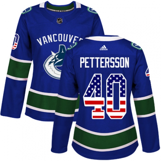 Women's Adidas Vancouver Canucks #40 Elias Pettersson Blue Home Authentic USA Flag Stitched NHL Jersey - Ujersey