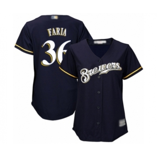 Women's Milwaukee Brewers #36 Jake Faria Authentic Navy Blue Alternate Cool Base Baseball Player Jersey - Ujersey