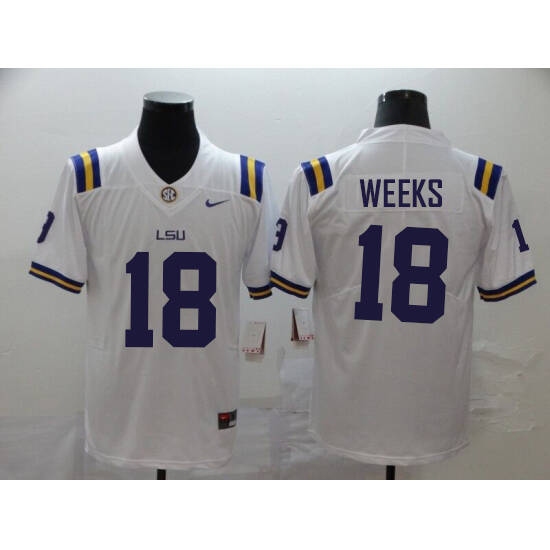 Men's LSU Tigers #18 Weeks White College Football Jersey - Ujersey