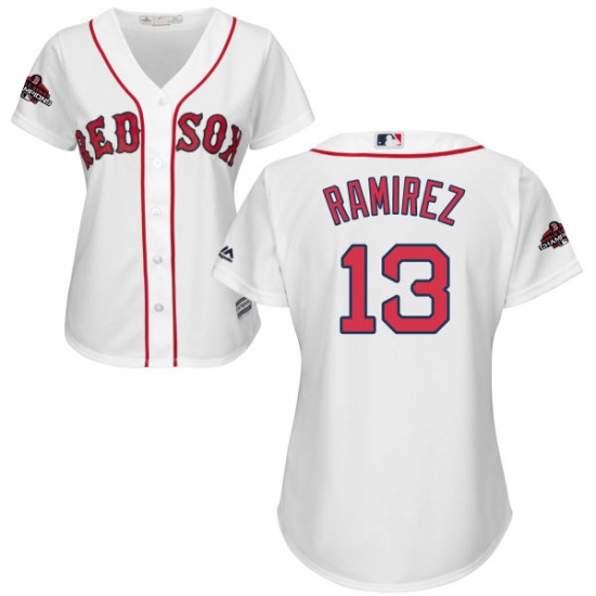 Women's Majestic Boston Red Sox #13 Hanley Ramirez Authentic White Home 2018 World Series Champions MLB Jersey - Ujersey