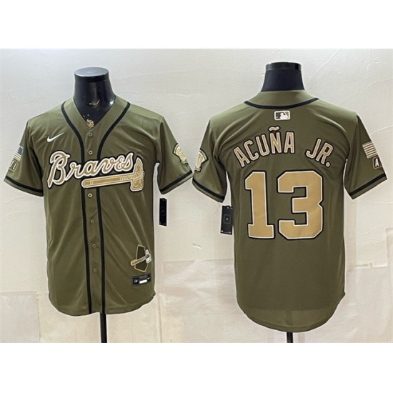 Men's Atlanta Braves #13 Ronald Acuna Jr. Olive 2026 Armed Forces Day Stitched Baseball Jersey - Ujersey