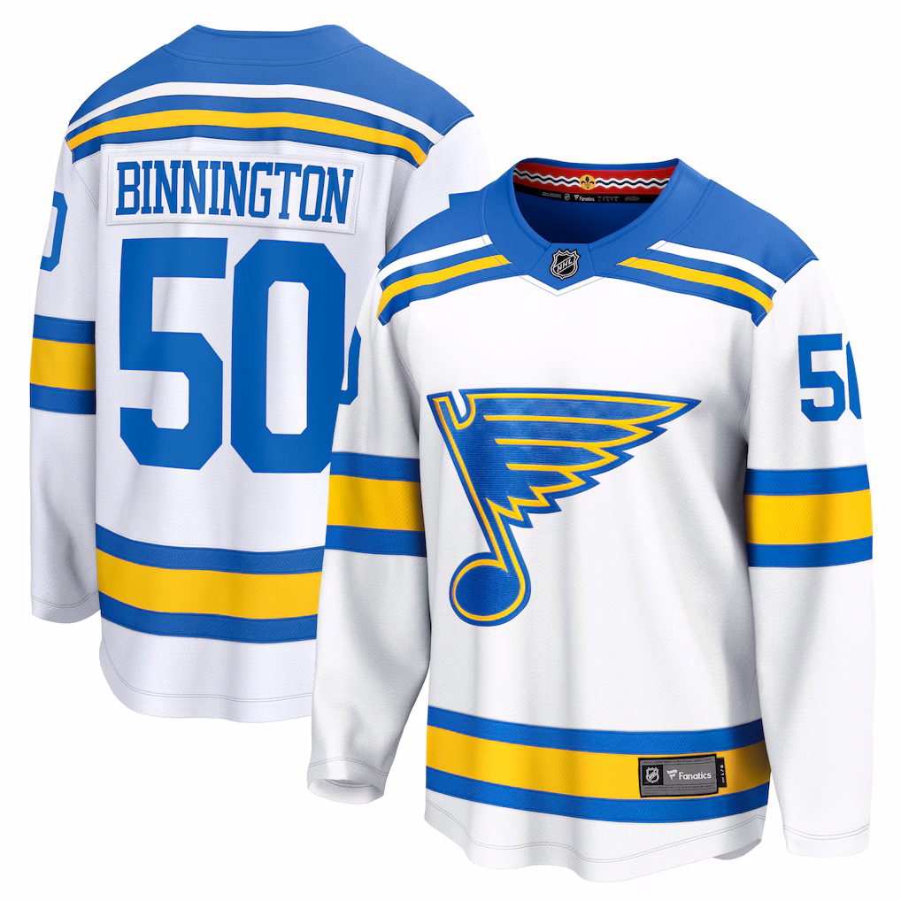 Men's St. Louis Blues Jordan Binnington Fanatics White Away Breakaway Player Jersey - ujerseystore