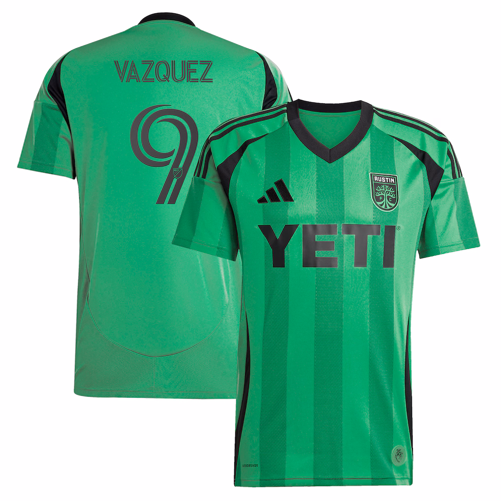 Men's Austin FC Brandon Vazquez adidas Green 2025 The Heartbeat Kit Replica Player Jersey - ujerseystore