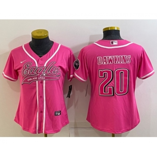 Women's Philadelphia Eagles #20 Brian Dawkins Pink With Patch Cool Base Stitched Baseball Jersey - Ujersey