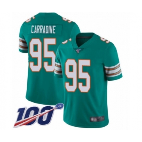 Men's Miami Dolphins #95 Tank Carradine Aqua Green Alternate Vapor Untouchable Limited Player 100th Season Football Jersey - Ujersey