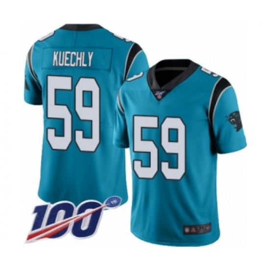 Men's Carolina Panthers #59 Luke Kuechly Limited Blue Rush Vapor Untouchable 100th Season Football Jersey - Ujersey