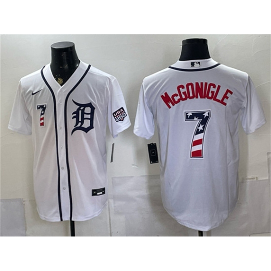 Men's Detroit Tigers #7 Kevin McGonigle White 2026 USA 250 Fourth of July Stitched Baseball Jersey