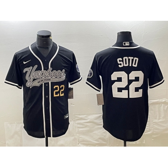 Men's New York Yankees #22 Juan Soto Number Black Cool Base Stitched Baseball Jersey - Ujersey