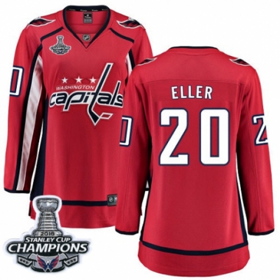 Women's Washington Capitals #20 Lars Eller Fanatics Branded Red Home Breakaway 2018 Stanley Cup Final Champions NHL Jersey - Ujersey