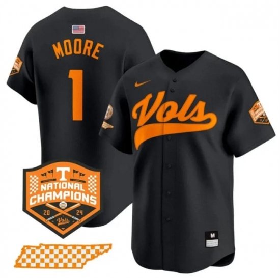 Men's Tennessee Volunteers #1 Christian Moore Black 2024 Champions Vapor Limited Stitched Jersey - Ujersey