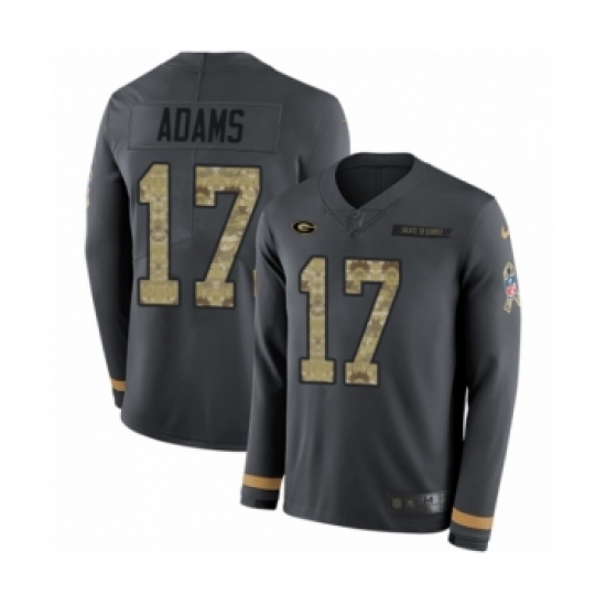 Youth Nike Green Bay Packers #17 Davante Adams Limited Black Salute to Service Therma Long Sleeve NFL Jersey - Ujersey