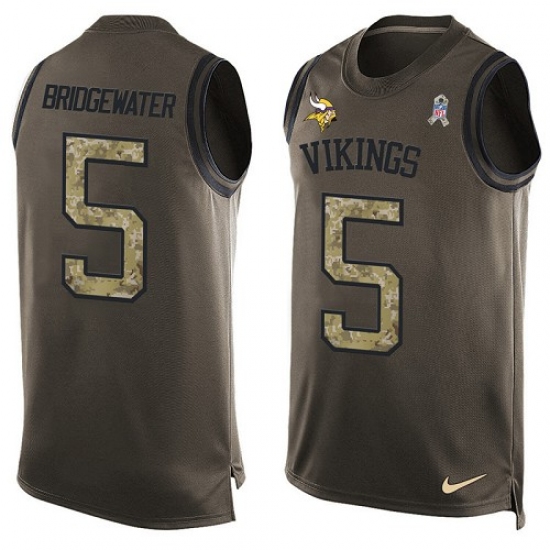 Men's Nike Minnesota Vikings #5 Teddy Bridgewater Limited Green Salute to Service Tank Top NFL Jersey - Ujersey