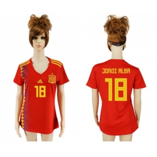 Women's Spain #18 Jordi Alba Red Home Soccer Country Jersey