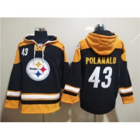 Men's Pittsburgh Steelers #43 Troy Polamalu Black Ageless Must-Have Lace-Up Pullover Hoodie - Ujersey