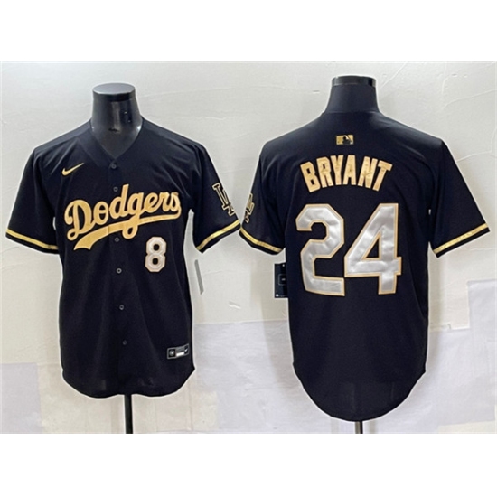 Men's Los Angeles Dodgers Front #8 Back #24 Kobe Bryant Black Gold Limited Stitched Baseball Jersey - Ujersey