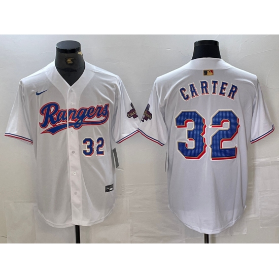 Men's Texas Rangers #32 Evan Carter Number White 2023 World Series Champions Cool Base Jerseys - Ujersey