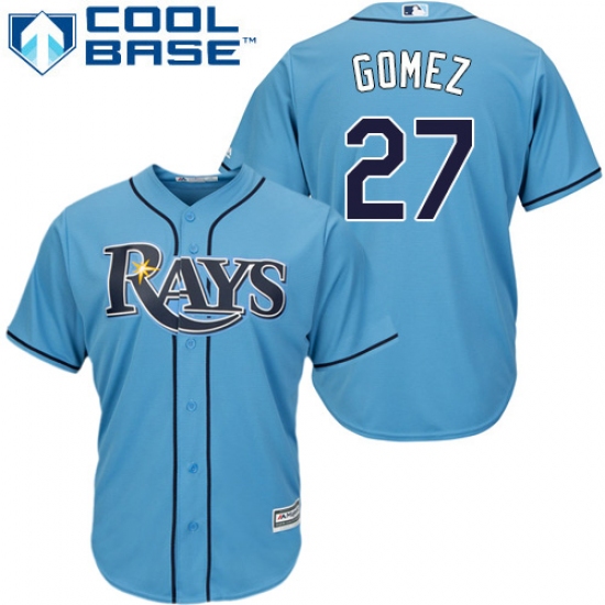 Youth Majestic Tampa Bay Rays #27 Carlos Gomez Authentic Light Blue Alternate 2 Cool Base MLB Jersey - Ujersey