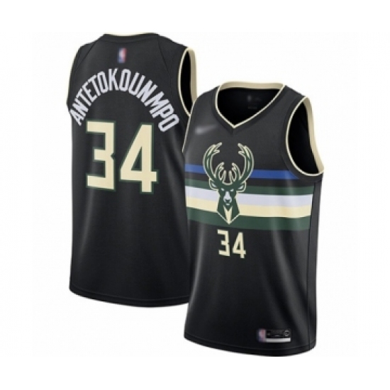 Youth Milwaukee Bucks #34 Giannis Antetokounmpo Swingman Black Finished Basketball Jersey - Statement Edition - Ujersey