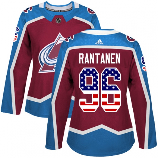 Women's Adidas Colorado Avalanche #96 Mikko Rantanen Authentic Burgundy Red USA Flag Fashion NHL Jersey - Ujersey