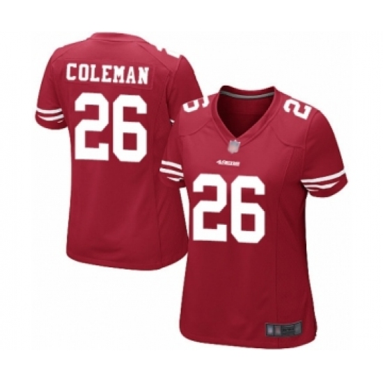 Women's San Francisco 49ers #26 Tevin Coleman Game Red Team Color Football Jersey - Ujersey