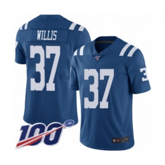 Men's Indianapolis Colts #37 Khari Willis Limited Royal Blue Rush Vapor Untouchable 100th Season Football Jersey - Ujersey