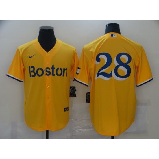 Men's Boston Red Sox #28 J.D. Martinez Nike Gold-Light Blue 2021 City Connect Replica Player Jersey