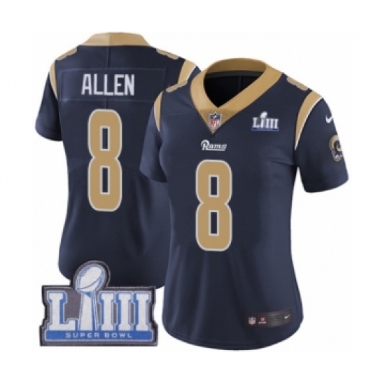 Women's Nike Los Angeles Rams #8 Brandon Allen Navy Blue Team Color Vapor Untouchable Limited Player Super Bowl LIII Bound NFL Jersey - Ujersey