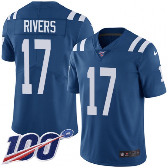 Men's Nike Indianapolis Colts #17 Philip Rivers Royal Blue Team Color Stitched NFL 100th Season Vapor Untouchable Limited Jersey - Ujersey