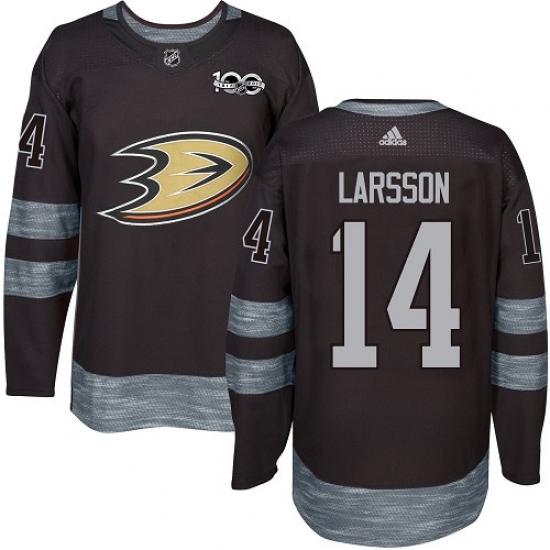 Men's Adidas Anaheim Ducks #14 Jacob Larsson Authentic Black 1917-2017 100th Anniversary NHL Jersey