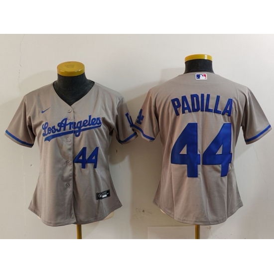 Women's Los Angeles Dodgers #44 Vicente Padilla Number Grey With los Cool Base Stitched Jerseys - Ujersey